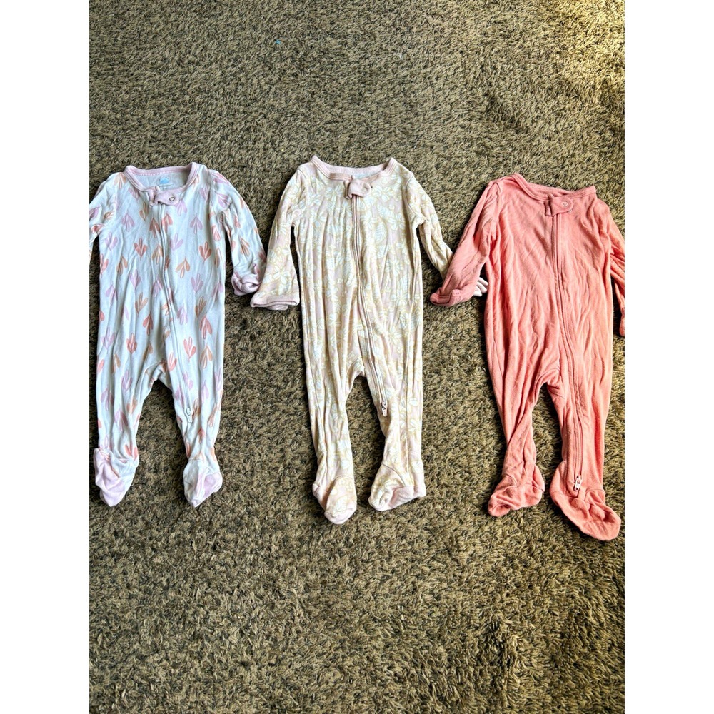Cloud Island Footed Zip 3 Sleepers Cotton Long Sleeve Floral Pink/Beige 0-3M
